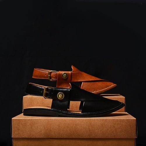Black and Brown Peshawari Chappal handcrafted showing all the features by Bera.
